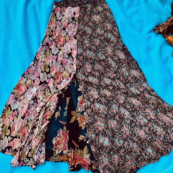 VINTAGE 90s ALEXANDER BROWN FLORAL PATCHWORK BUTTONFRONT SKIRT BOHO HIPPIE GYPSY - Picture 3 of 8
